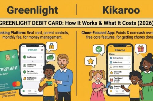 Greenlight kids debit card next to a no-card chore app
