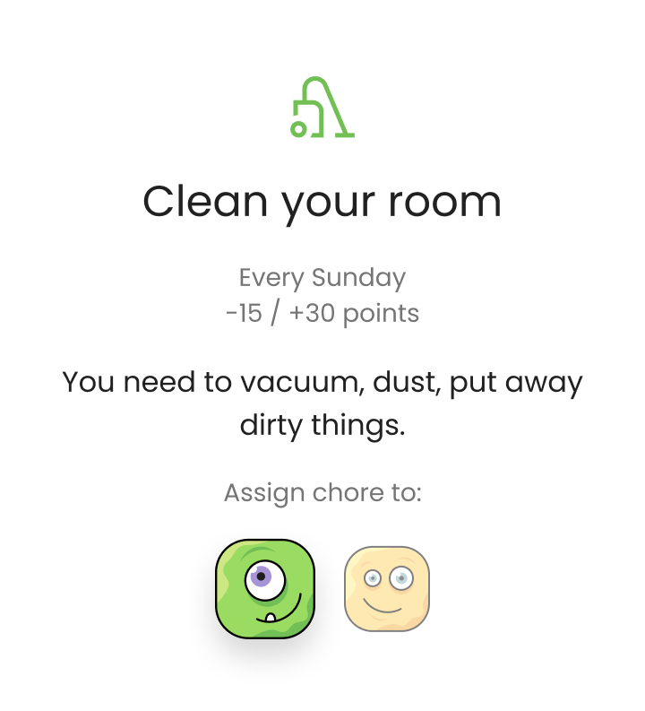Chore tracker app screen assigning tasks to kids