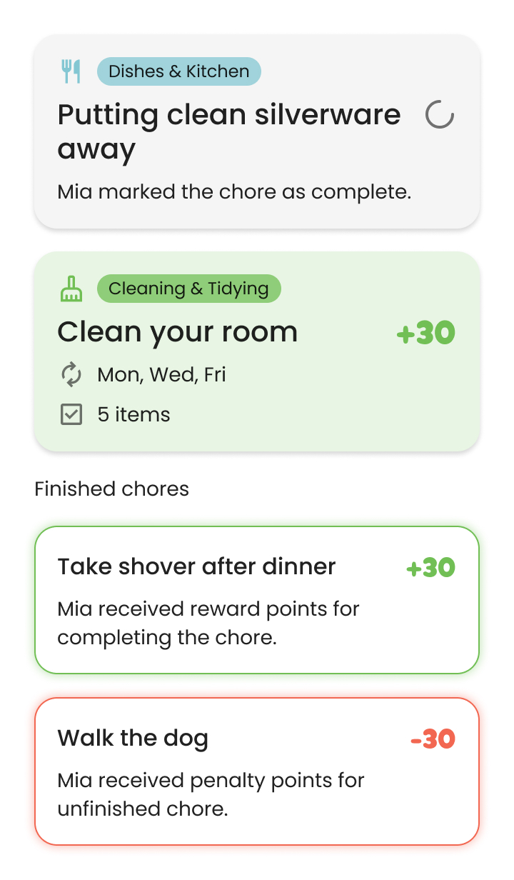Kikaroo chores screen showing progress tracking of kids chores