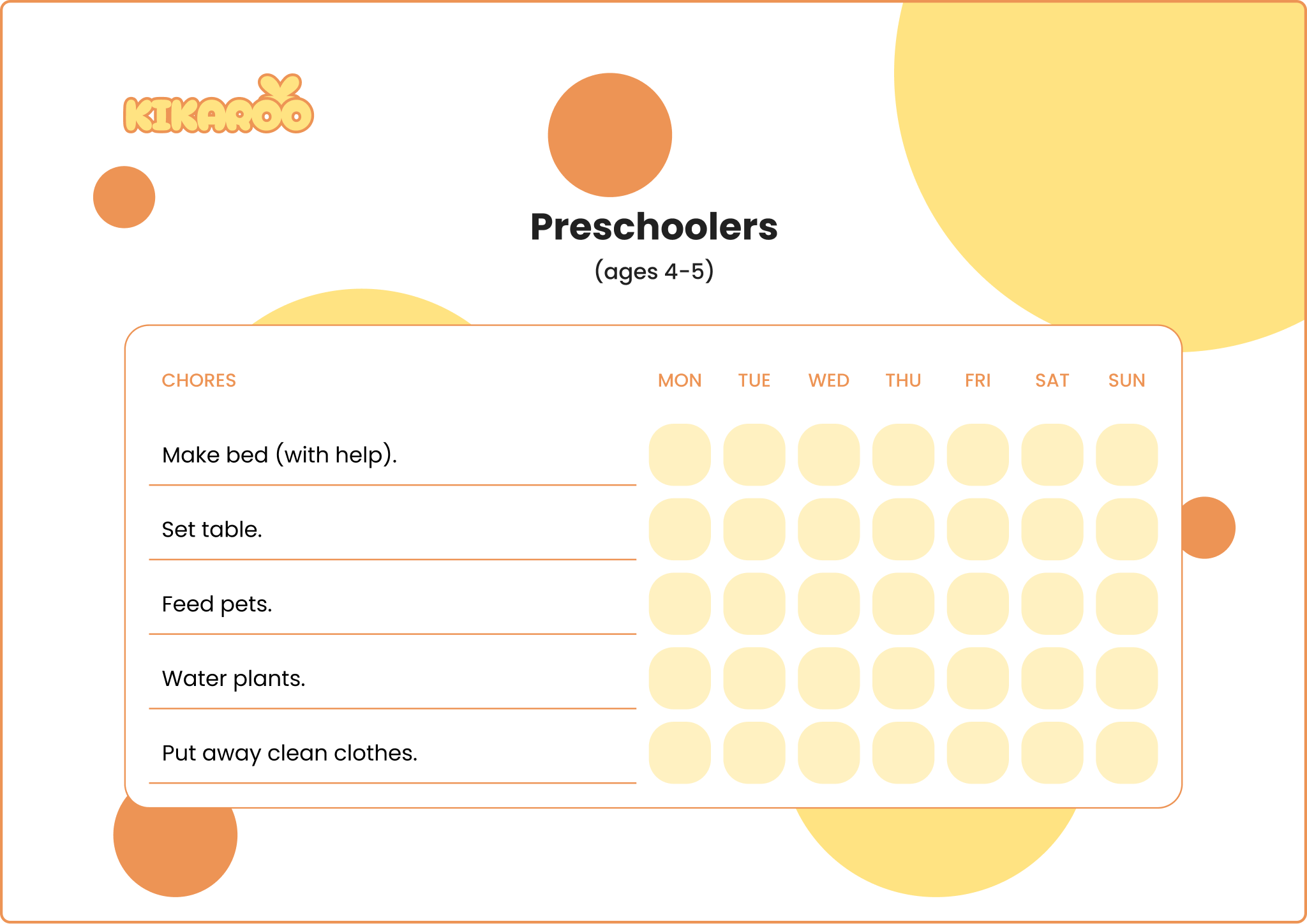 Preview of chore chart for preschool kids.